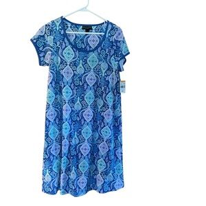 Miss Elaine Relax Blue Paisley Knit Lounge Dress Size Small NWT
